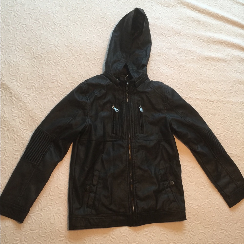 Urban Republic black leather hooded men's jacket L